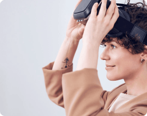 Woman wearing a virtual reality headset.