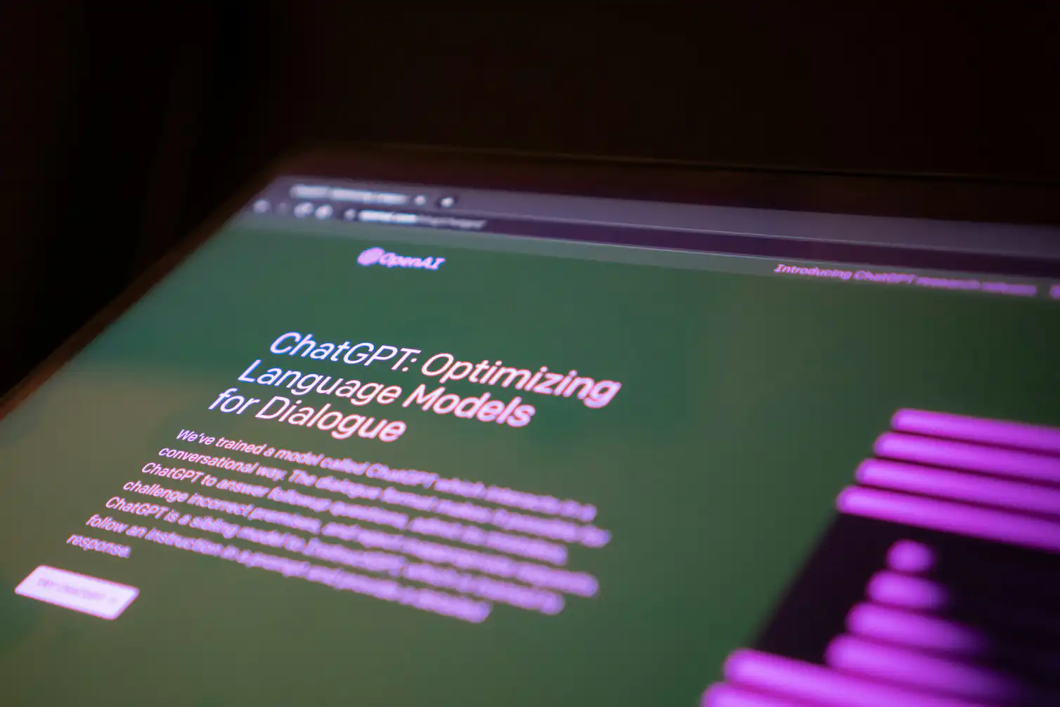 ChatGPT webpage showing language model optimization