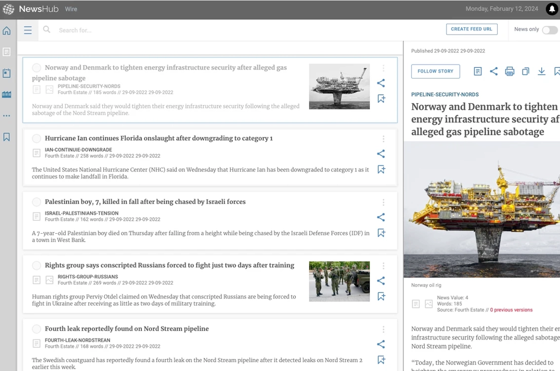 News website interface with headlines and articles