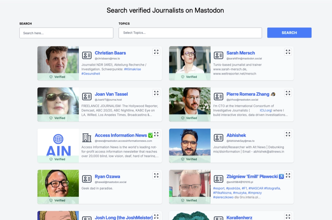 Search interface for verified journalists on Mastodon.